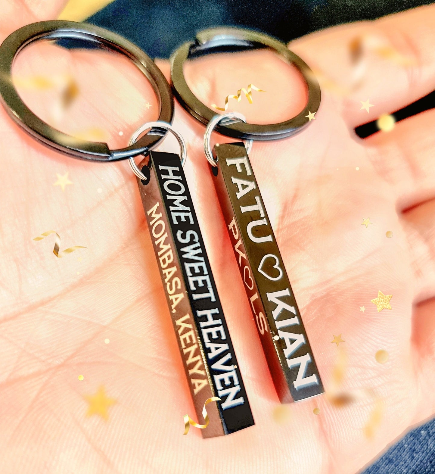 Custom Metal Bar Keyring, Couple Gift, Engraved Brushed Metal Keychain - Personalized Keyring-Valentines couple Gift, Drive Safe Keyring