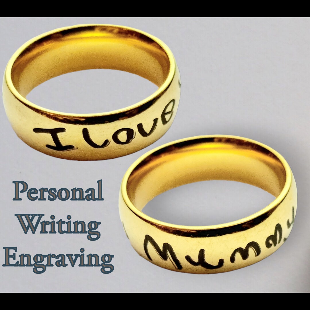 Personalise Engraved Handwriting Text Band Ring, Band Ring Gift For Couple Boyfriend Girlfriend,Customised Engraved Eengagement Wedding Gift